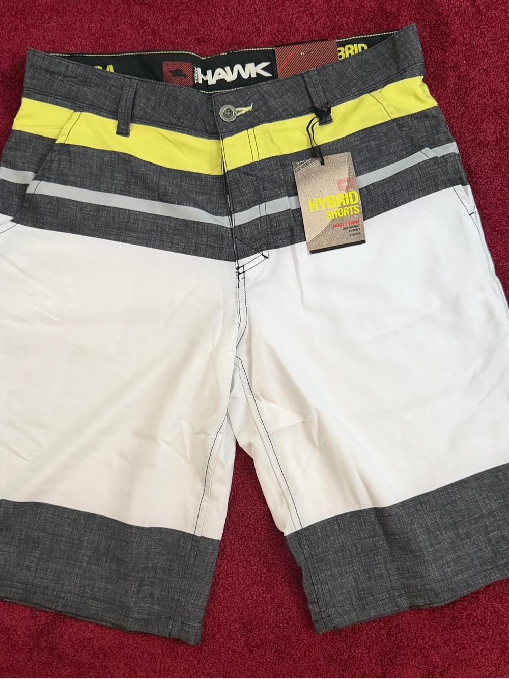 Tony Hawk Hybrid Men's Shorts - White, Gray & Yellow in size 34